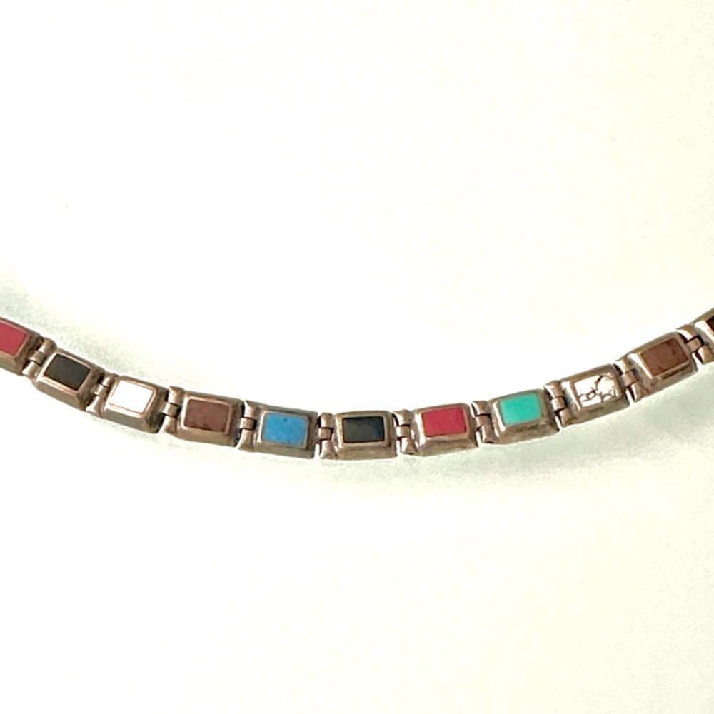 Multicolor Stone Link Bracelet - Silver - image 3